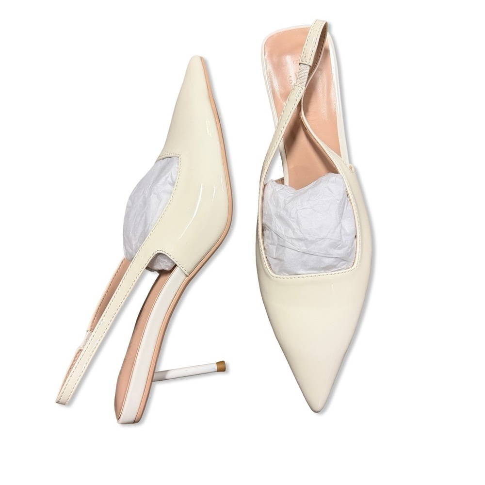 FEMME LA x REVOLVE G55 Kitten Heels shoes White cream Slingbacks 7 - Picture 8 of 13